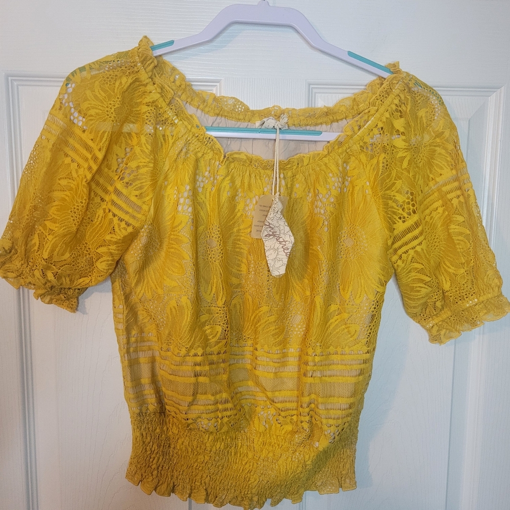 Mystree Small Boho Top Yellow Feminine Summer New